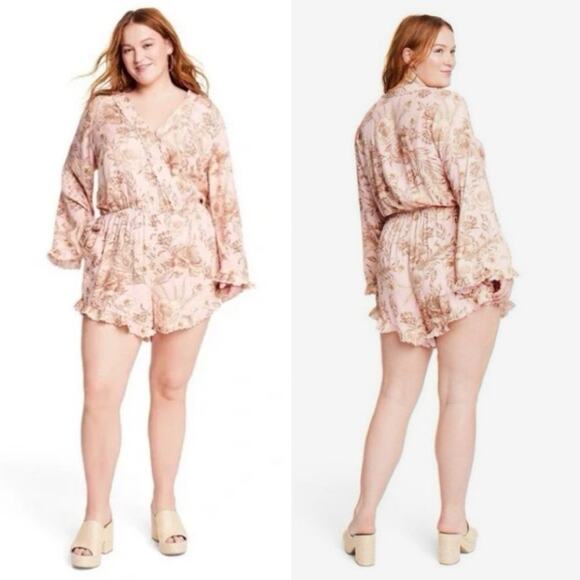 Agua Bendita X Target Romantic Floral Print Flare Sleeve Romper - Picture 1 of 9